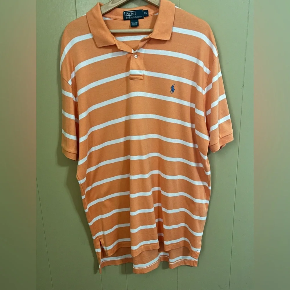 Polo by Ralph Lauren Orange White Striped Men's Shirt Size XL Casual Preppy